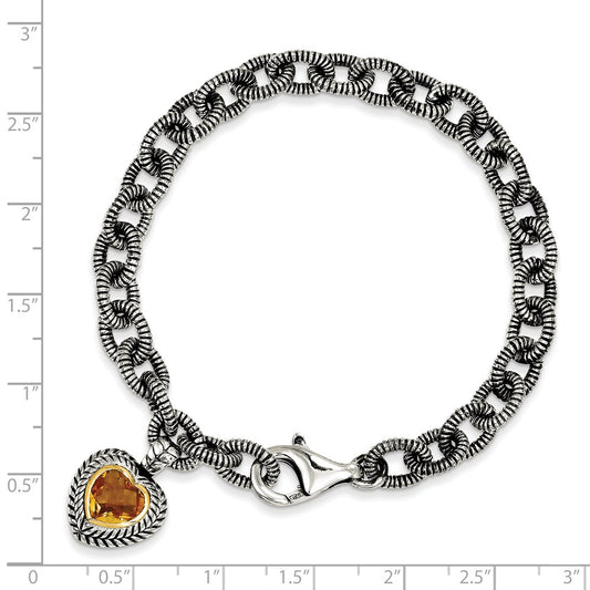 Sterling Silver w/14k Citrine Heart Bracelet-WBC-QTC396