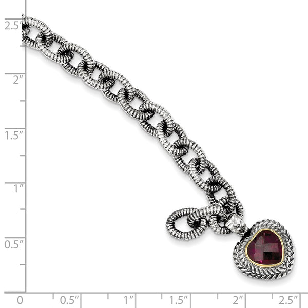 Sterling Silver w/14k Rhodolite Garnet Heart Bracelet-WBC-QTC398