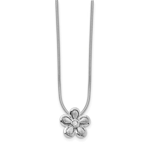 SS White Ice Satin & Polished .02ct Diamond Flower Necklace-WBC-QW175-18