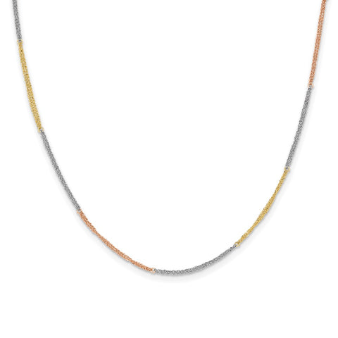 14k Tri-color Section Strands w/ 2in Ext Necklace-WBC-SF2048-16