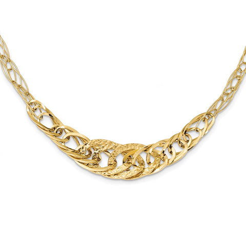 14k Yellow Gold Textured Fancy Link 18 inch Necklace-WBC-SF2437-18