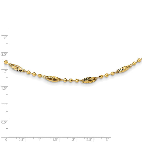 14K Polished D/C and Textured Fancy Beaded 17in Necklace-WBC-SF2932-17