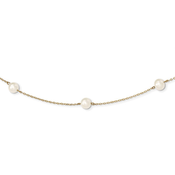 14K 7-8mm White Near Round Freshwater Cultured Pearl 7-Station Necklace-WBC-XF554-18