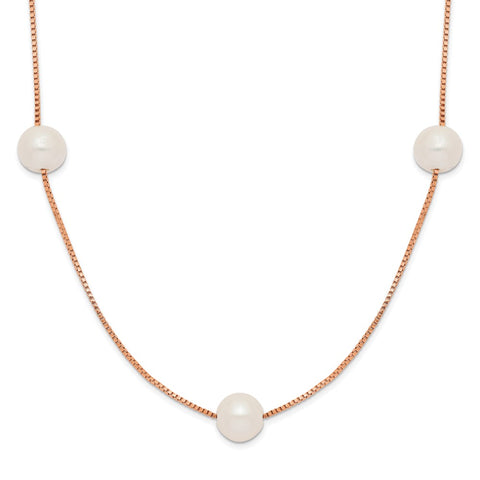 14K Rose Gold 5-6mm Round White FWC Pearl 9-Station Necklace-WBC-XF772R-18