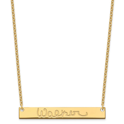 Sterling Silver/Gold-plated Large Polished Signature Bar Necklace-WBC-XNA1275GP