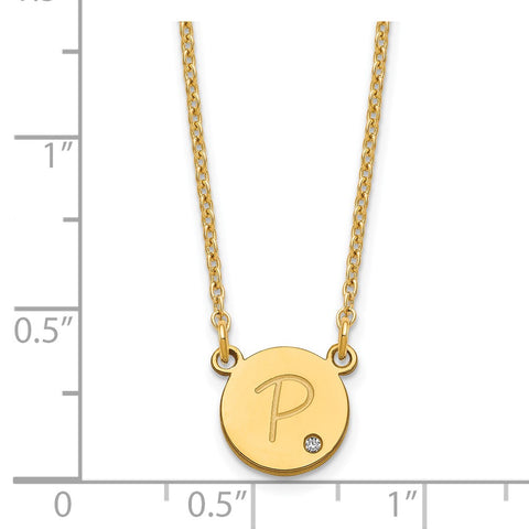 Sterling Silver/Gold-plated Initial Circle with Diamond Necklace-WBC-XNA1380GP