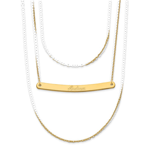 14K Brushed 3 Chain with 1 Bar Necklace-WBC-XNA651Y