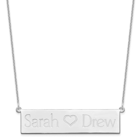 14KW Brushed 2 Names with Heart Bar Necklace-WBC-XNA657W