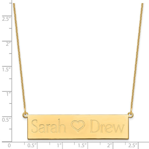 14KY Brushed 2 Names with Heart Bar Necklace-WBC-XNA657Y
