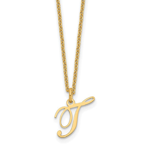 14ky Letter T Initial Necklace-WBC-XNA756Y/T