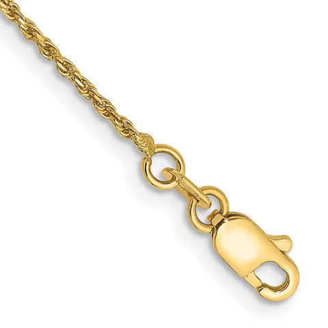 14K 8 inch 1.15mm Diamond-cut Machine Made Rope with Lobster Clasp Chain -WBC