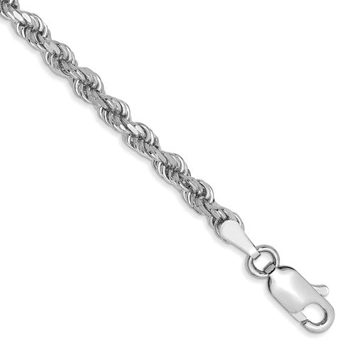 10k White Gold 3mm Diamond-cut Rope Chain