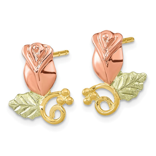 and Tri-color Black Hills Rosebud and Leaf Post Earrings - WBC