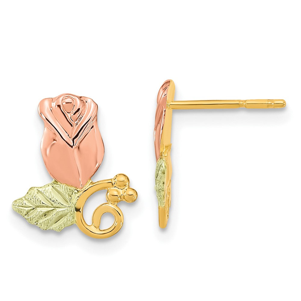 and Tri-color Black Hills Rosebud and Leaf Post Earrings - WBC