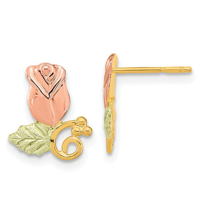 and Tri-color Black Hills Rosebud and Leaf Post Earrings - WBC