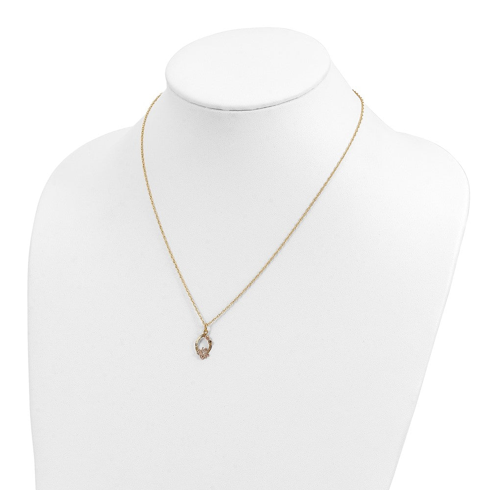and Tri-color Black Hills Butterfly and Leaves on Oval -filled Chain Necklace - WBC