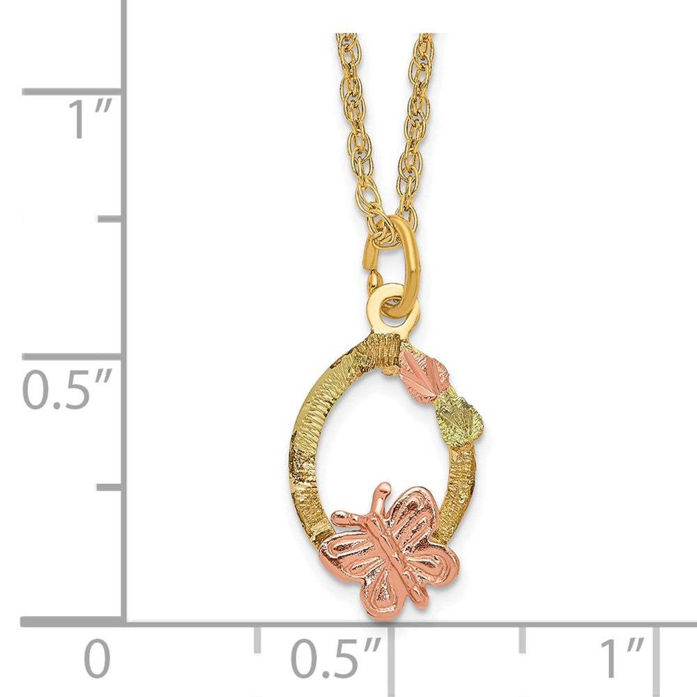 and Tri-color Black Hills Butterfly and Leaves on Oval -filled Chain Necklace - WBC