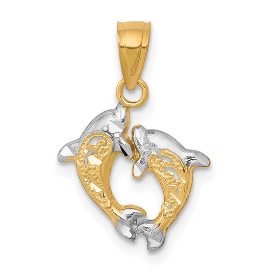 and Rhodium Small Two Dolphins Charm - WBC