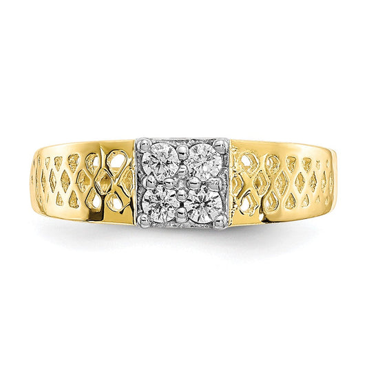 10K Solid Gold 4-Stone & Lattice Baby Ring, 1–4mm Tapered