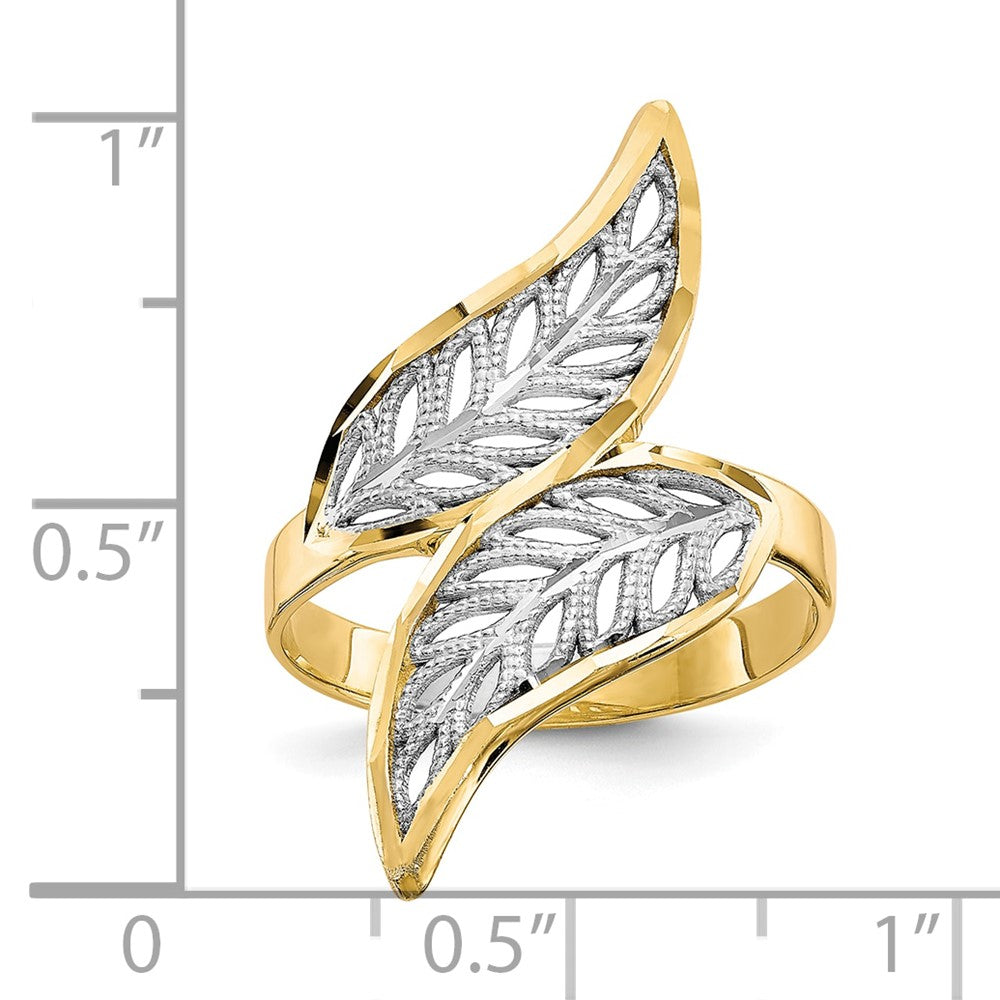 and Rhodium Diamond-Cut Filigree Leaves Bypass Ring - WBC