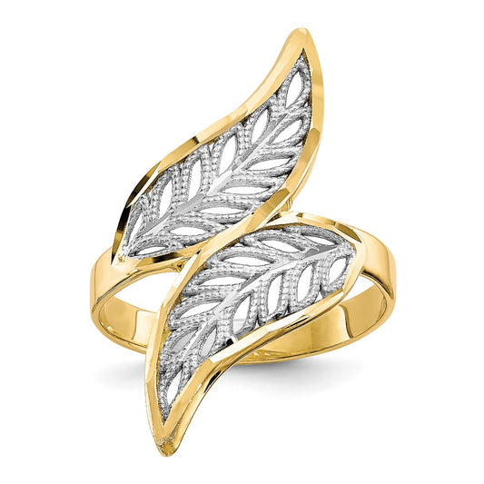 and Rhodium Diamond-Cut Filigree Leaves Bypass Ring - WBC