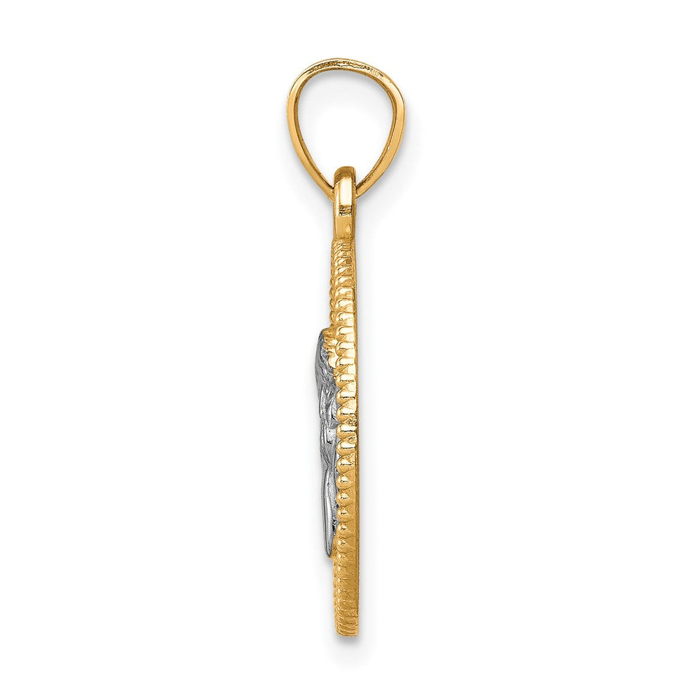 and Rhodium Polished and Textured Round Angel Pendant - WBC