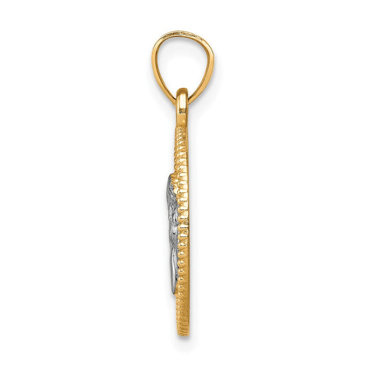 and Rhodium Polished and Textured Round Angel Pendant - WBC