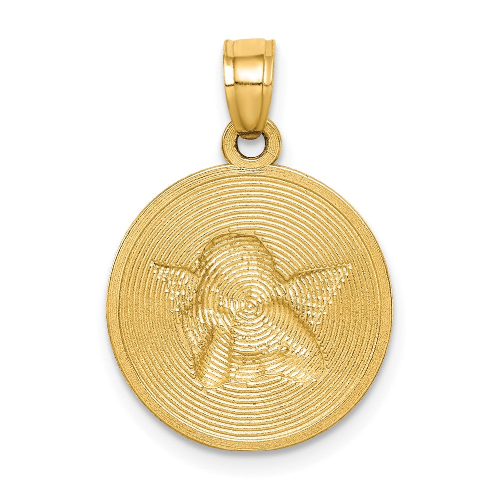 and Rhodium Polished and Textured Round Angel Pendant - WBC