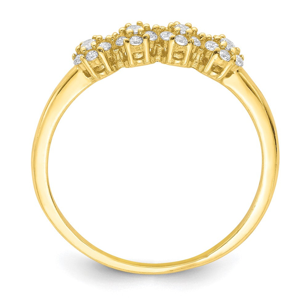 10K Solid Gold Tier Clear Accent Stones Stackable Ring, 1.15mm
