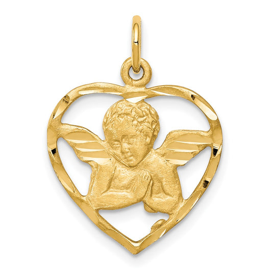 Satin Diamond-cut Angel in Heart Charm - WBC