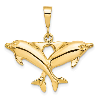 Solid Polished Twin Dolphins Charm - WBC