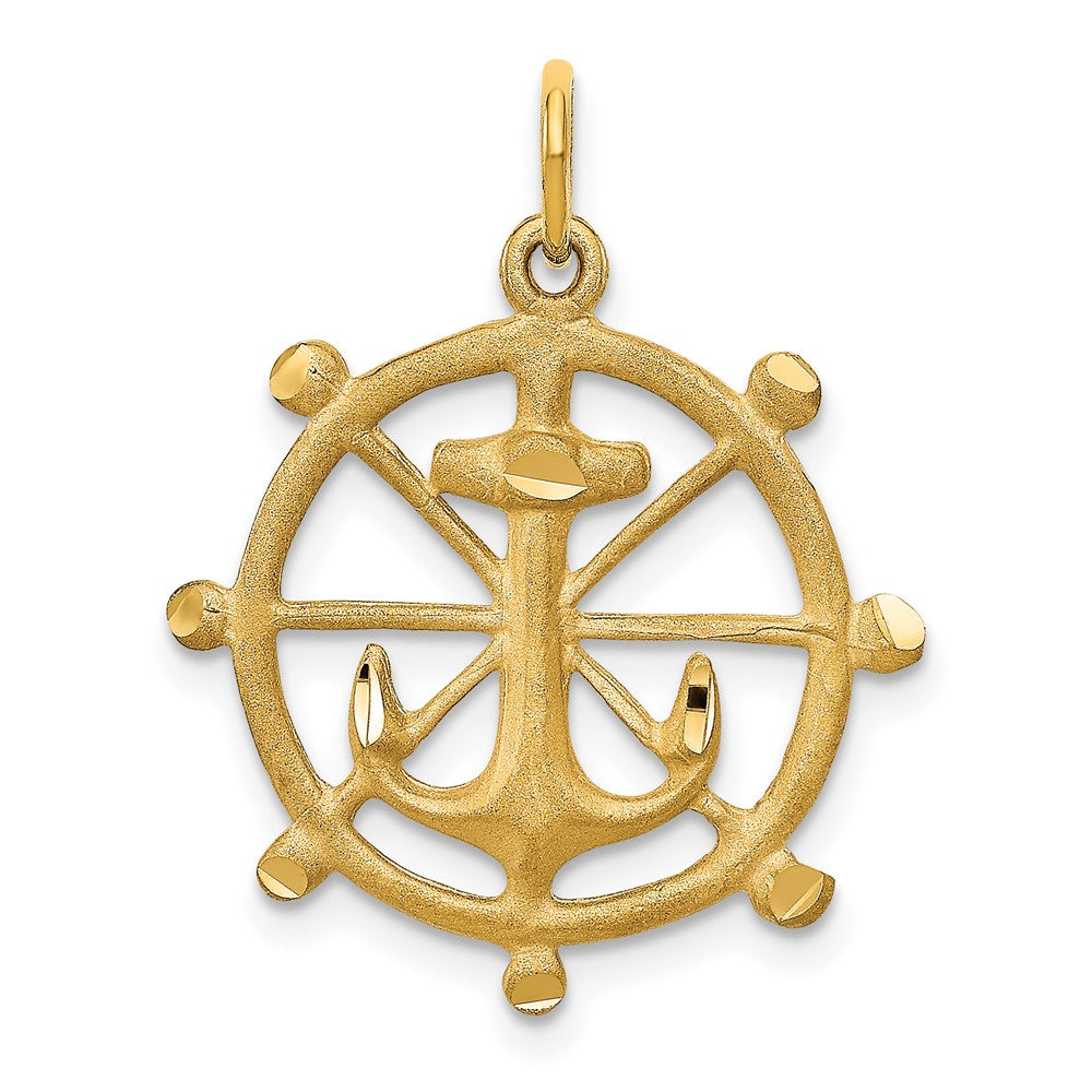 Satin Diamond-cut Anchor in Ships Wheel Charm - WBC