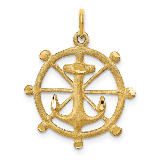 Satin Diamond-cut Anchor in Ships Wheel Charm - WBC