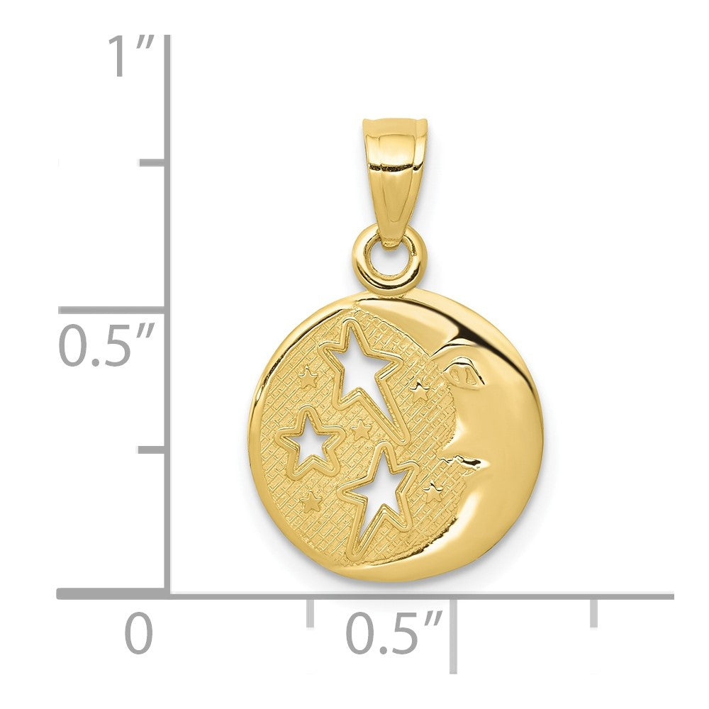 Polished Flat-Backed Moon with Three Stars Pendant - WBC