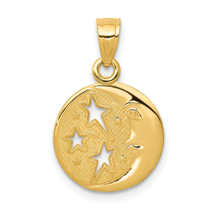 Polished Flat-Backed Moon with Three Stars Pendant - WBC