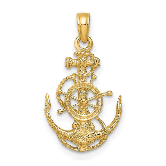 Small Anchor with Ships Wheel and Rope Pendant - WBC