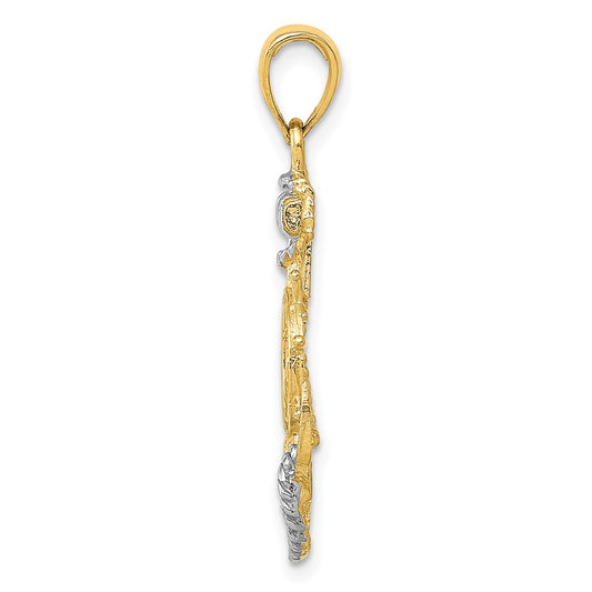 and Rhodium Anchor with Ships Wheel and Rope Pendant - WBC