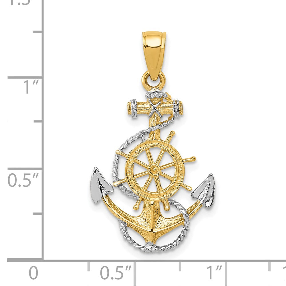 and Rhodium Anchor with Ships Wheel and Rope Pendant - WBC