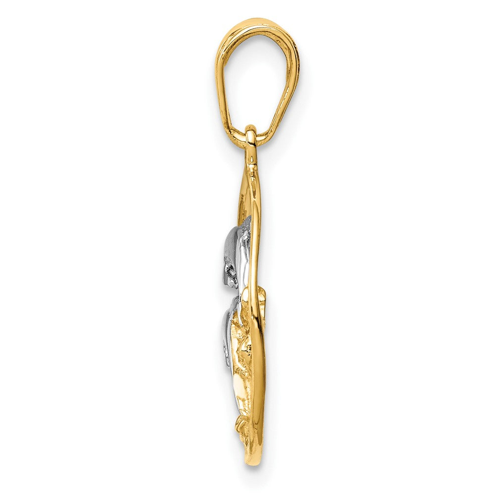 and Rhodium Double Dolphins in Circle Charm - WBC