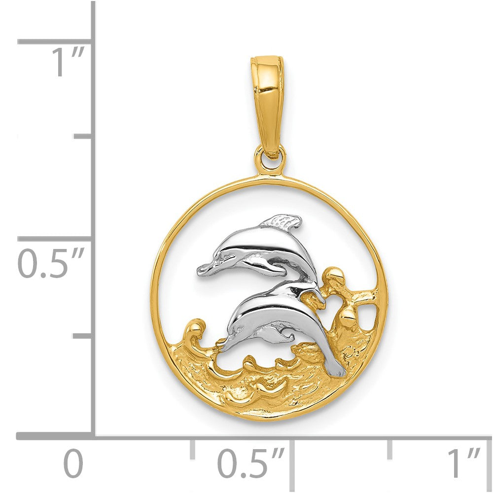 and Rhodium Double Dolphins in Circle Charm - WBC