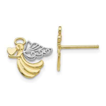 and Rhodium Angel with Heart Post Earrings - WBC