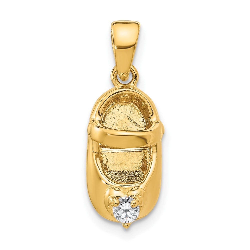 3-D April/Clear Synthetic Stone Engraveable Baby Shoe Charm - WBC