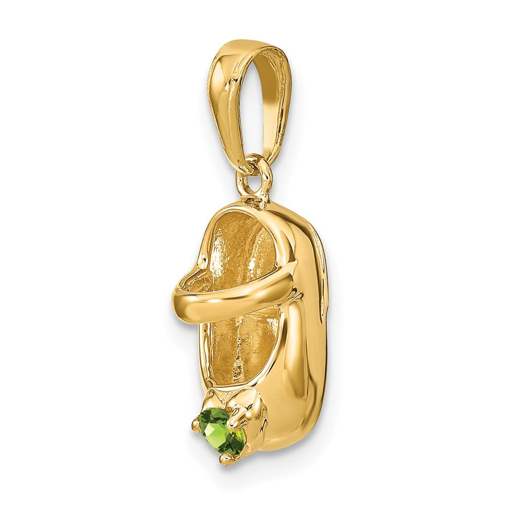 3-D August/Light Green Synthetic Stone Engraveable Baby Shoe Charm - WBC