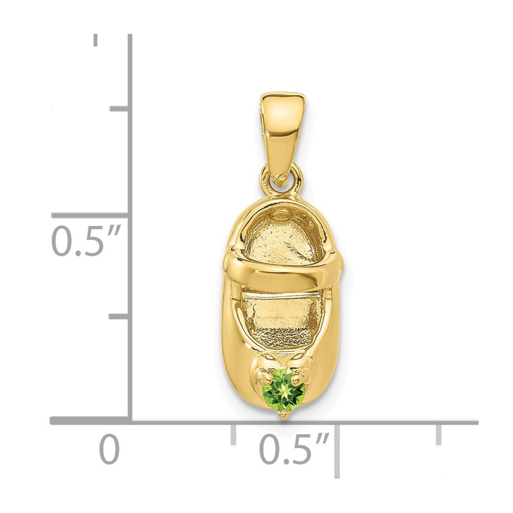 3-D August/Light Green Synthetic Stone Engraveable Baby Shoe Charm - WBC