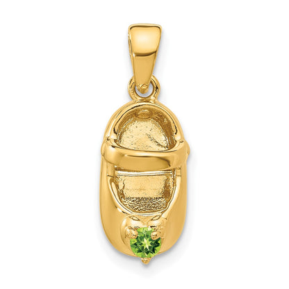 3-D August/Light Green Synthetic Stone Engraveable Baby Shoe Charm - WBC