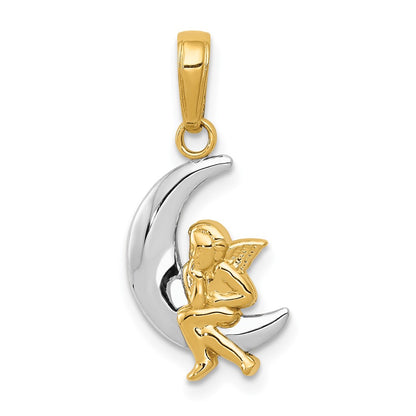 and Rhodium Polished Moon with Angel Pendant - WBC