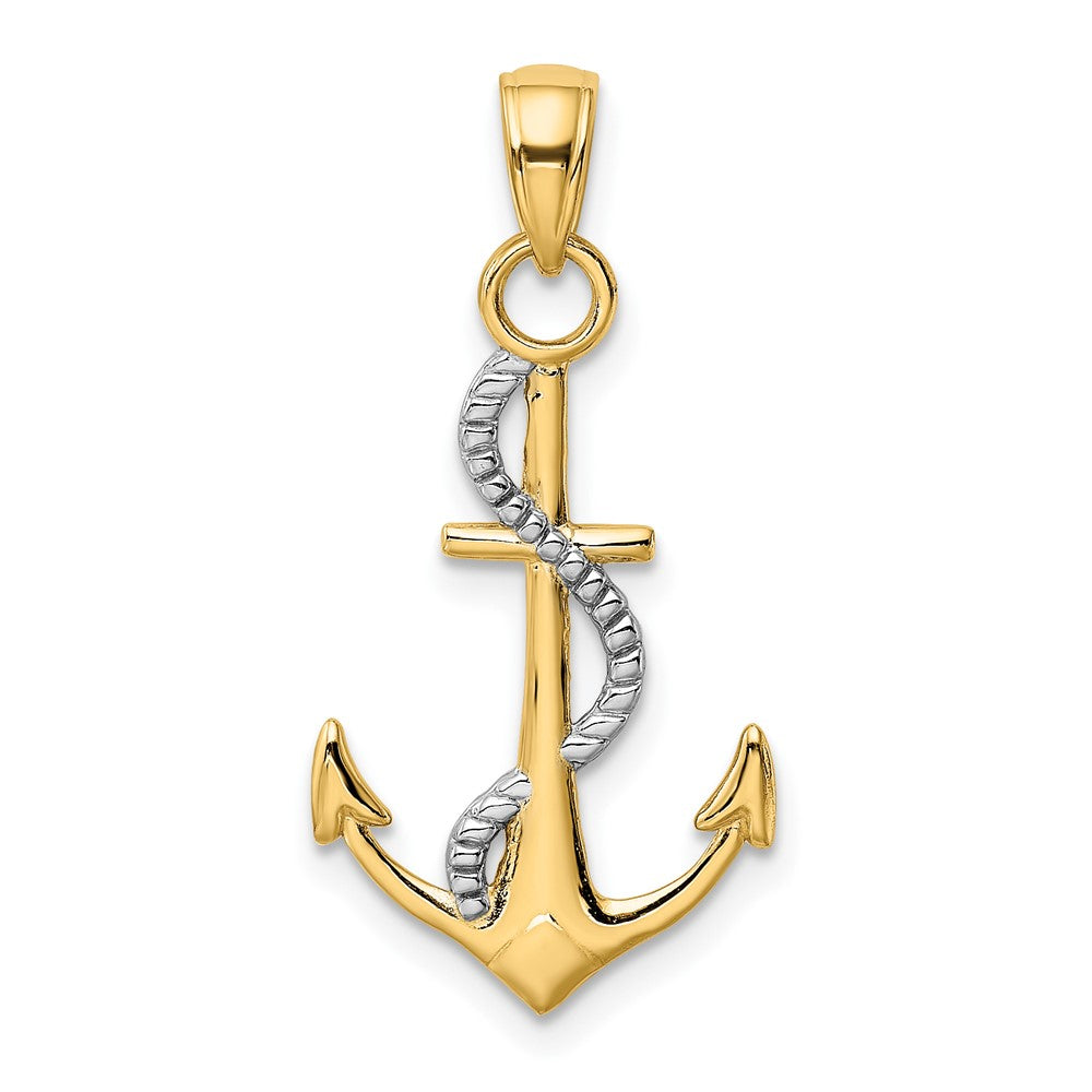 and Rhodium Polished Anchor with Rope Pendant - WBC