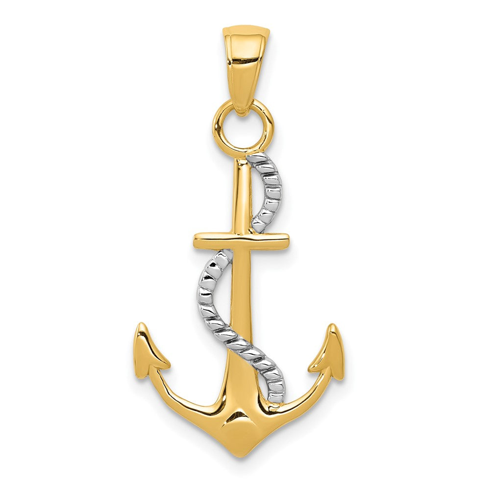 and Rhodium Polished Anchor with Rope Pendant - WBC