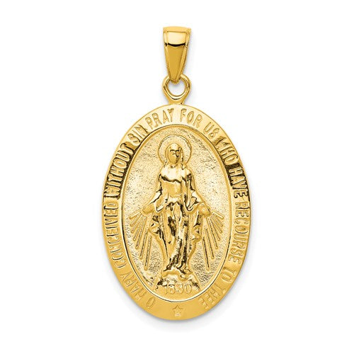 10K Gold Satin and Polished Finish Miraculous Medal Pendant