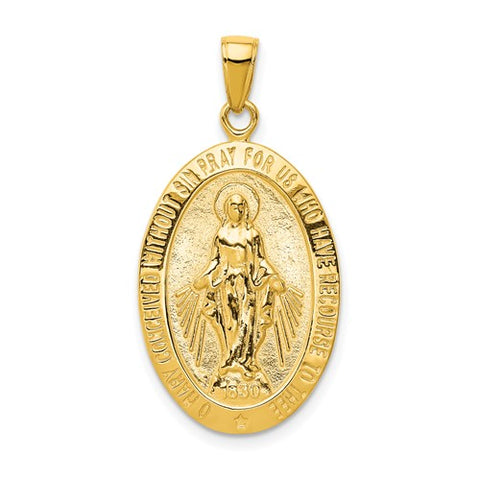 10K Gold Satin and Polished Finish Miraculous Medal Pendant